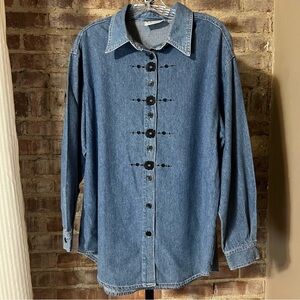 Vintage Plus Size Floral Embroidered Denim Button-Up Shirt -Size 2x -TP36